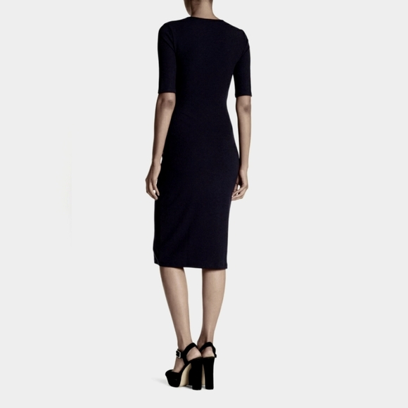 Derek Lam 10 Crosby Elegant Black Midi Dress. Short Sleeves. Knit Ribbed Lace Up - Picture 3 of 15